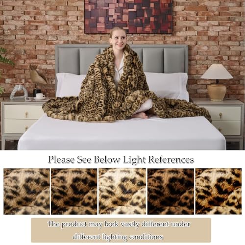 760GSM Faux Rabbit Faux Fur Throw Blanket,Super Thick Warm Bubble Blanket Throw,Fuzzy Luxury Plush Decorative Blanket for Couch Bed Sofa(Leopard Brown,50''x 60'')