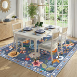 RELEANY Floral Washable Square 5ft Area Rug Blue/Grey