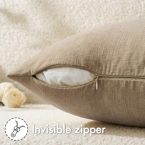 MIULEE Light Brown Couch Pillow Covers 18x18 Inch, Set of 2 Chenille Decorative Square Throw Pillow Covers Farmhouse for Sofa Living Room Bed