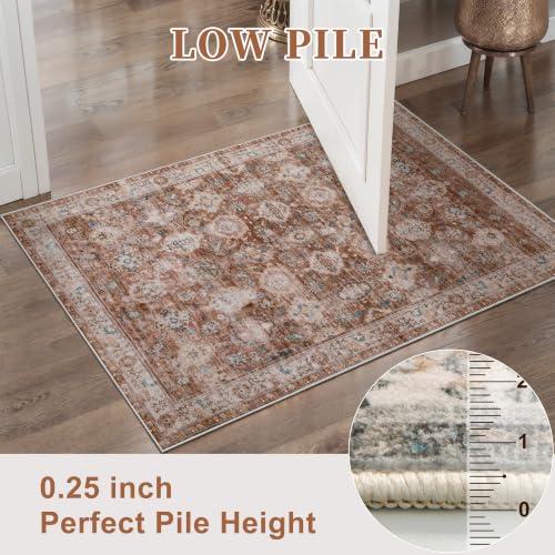 Tangsoo Washable 5x7 Area Rug for Living Room,Farmhouse Brown Floral Rug