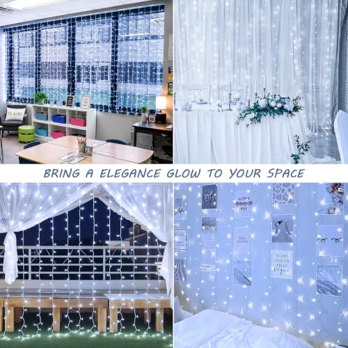 HEYFUNi 304 LED Curtain Lights Outdoor, 9.8Ft*9.8Ft Hanging String Lights Plug in with 8 Modes, Connectable Curtain Fairy Lights for Bedroom, Dorm, Christmas, Wall, Backdrop, Wedding Decor, White