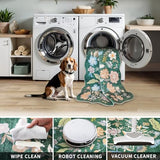 4x6 Washable Rug for Living Room: Non-Slip Scalloped Floral Area Rug Green