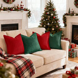 Mecatny Corduroy Throw Pillow Covers 22x22 Set of 2 Christmas Red