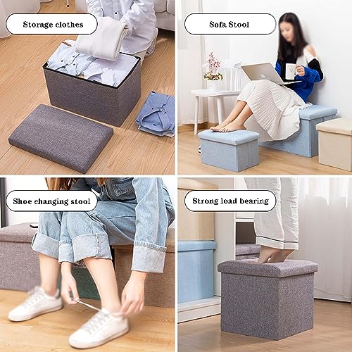 Foldable Upholstered Storage Ottoman Pouf Small Stools for Living Room & Bedroom Footrest with Container Stylish Couch Bench (76x38x38cm)