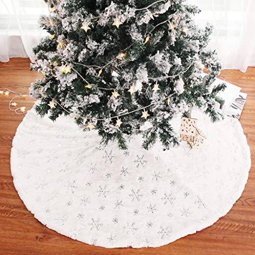 Christmas Tree Skirt 30/36/49 inches Xmas White Tree Skirts Snowflake Embroidery for Christmas Decorations Holiday Party 198 Silver 78