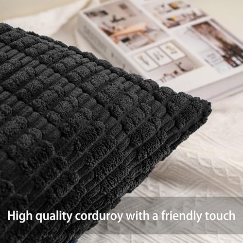 Pack of 2 Corduroy Decorative Throw Pillow Covers 18x18 Inch, Black