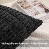 Pack of 2 Corduroy Decorative Throw Pillow Covers 22x22 Inch, Black