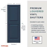 Vinyl Exterior Shutters | One Pair | Raised Two Panel 50/50 Split Exterior Window Shutters | 18" x 48" | Black | Simple Installation + Hardware Included | Made in The US