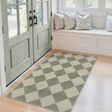 Checkered Print Bedroom Area Rug 3x5, Non Slip Ultra Thin Washable Entryway Rug Low Pile Soft Bathroom Rugs Green, Moroccan Farmhouse Trellis Throw Rugs for Kitchen Office Kids Room
