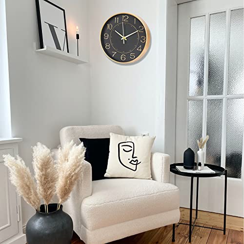 HZDHCLH Modern Wall Clocks Battery Operated,10 inch Black and Gold Clock for Wall,Silent Small Wall Clock for Living Room Bedroom Kitchen Office Nursery Decor