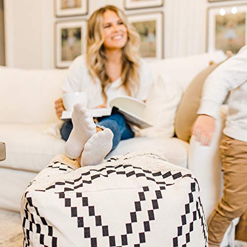 Unstuffed Boho Pouf Ottoman Cover – Modern Bohemian Living Room Decor, Kids, Nursery, Dorm Room – Minimalist Storage Solution, Foot Rest – Hand-Tufted Square Neutral Removable