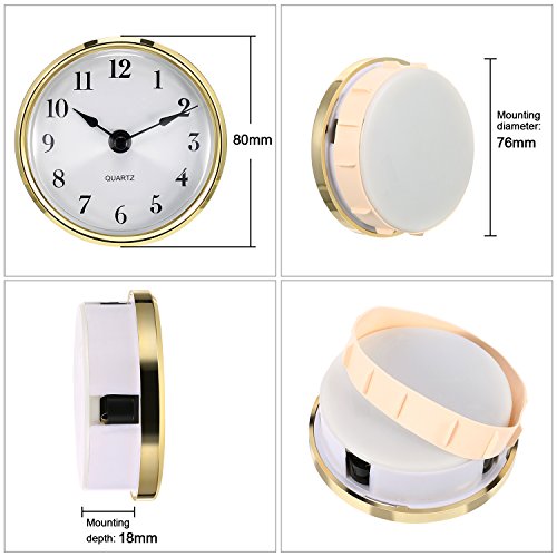 Hicarer 3-1/8 Inch (80 mm) Quartz Clock Insert Fit-up/Insert with Arabic Numeral, Gold Trim, Quartz Movement
