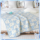 Buryeah Blue Bow Blanket Soft Microfiber Double Sided Bow Throw Blanket 50"x 60" Coquette Aesthetic Plush Bedding Stuff Sofa Chair Dormitory Preppy Room Decor for Women, Wedding Bridesmaid Gifts, Mom