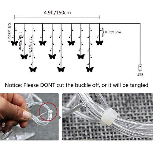 Butterfly Curtain Lights, 4.9ft 48 LED USB Window Fairy Lights 10 Butterflies 8 Modes Firefly Twinkle Timer String Lights with Remote for Room Bedroom Wall Ceiling Party Wedding Christmas