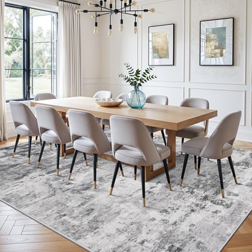 8x10 Washable Abstract Area Rug: Non-Slip Carpet for Living Room Black Grey