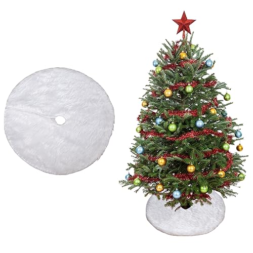 Christmas Tree Skirt Decoration 15" Mini Plush White Faux Fur Xmas Tree Skirt Decorations for Christmas Party Holiday Deco