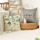 AVOIN Colorlife Home Sweet Home Eucalyptus Leaves Throw Pillow Covers 18x18 Inch Set of 4, Spring Summer Seasonal Decorations