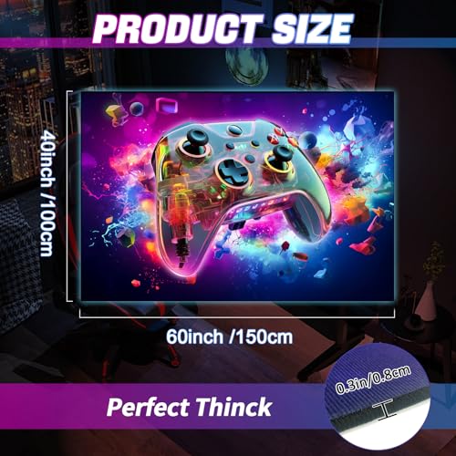 Gaming Area Rug Teen Boys Carpet, 3D Transparent Gamepad and Colorful Bomb Background Game Controller Design for Game Room, Gaming Room, Boys Girls Bedroom Playroom, Living Room (60" x 40")