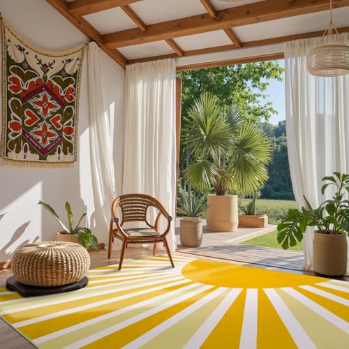Lahome Yellow Rainbow Sun Area Rug 8x10 for Classroom