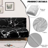 Black Marble Futon Covers Slipcover Full Size Furniture Protector Indoor Armless Sofa Slipcover with Elastic Bottom Soft Home Decor Pet Protection