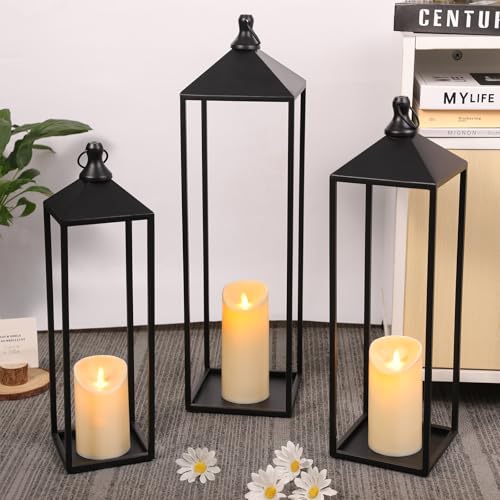 22'' 19'' 17'' Lanterns Decorative Outdoor Indoor, Set of 3 Floor Lanterns