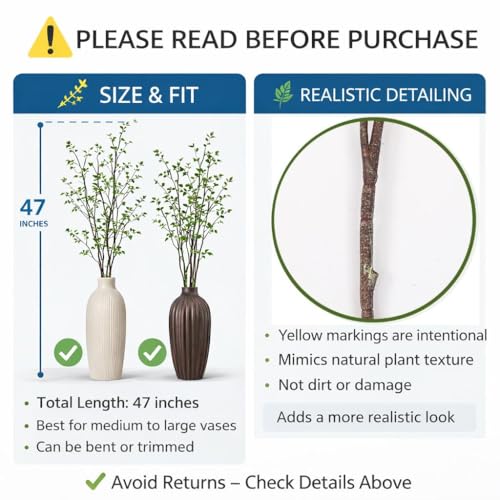 Avoeco Artificial Greenery Stems, 47”Tall Fake Plants Branches, Real Touch Faux Enkianthus Perulatus Twig Leaf for Home Garden Office Wedding Vase Filler Shop Decoration (3 Packs-Green)