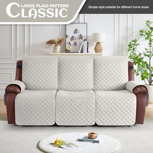 KinCam 100% Waterproof Recliner Loveseat Cover with Console X1, Recliner Couch Covers X1, Recliner Chair Covers X1(Beige White)
