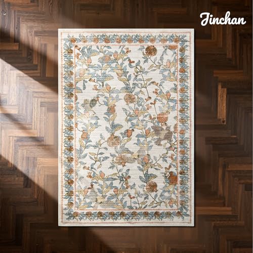 jinchan 2x3 Floral Vintage Washable Accent Entryway Rug, Orange