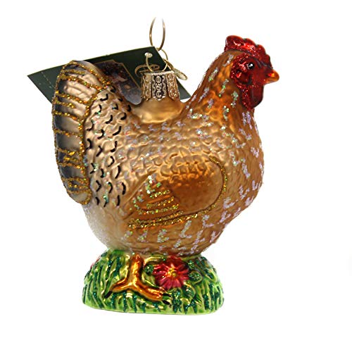 Old World Christmas Spring Chicken Glass Blown Ornament for Christmas Tree, Handcrafted Holiday Decoration, Farm Animal Collection