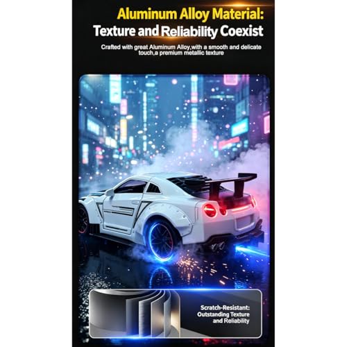 RC Sports Car Alarm Clock, LED Digital Desk Clock with Engine Sound Effects, Remote Control, Spray & Lighting Effects Opening Doors/Hood/Trunk Desk Clock Decor for Adults -White