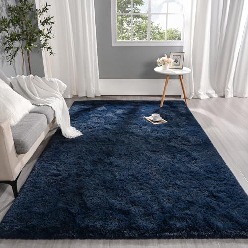 Pettop Fluffy Navy Blue Area Rug for Bedroom Living Room, 3x5 Feet Soft Plush Fuzzy Rugs for Girls Kids Boys, Non-Slip and Washable Rug for Nursery Classroom, Carpet for Rooms Decor