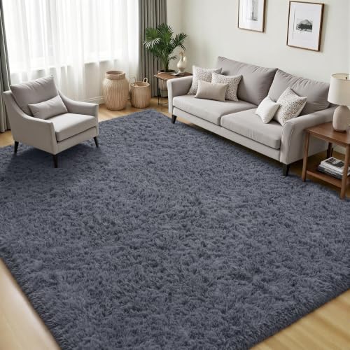 5x7 Area Rugs Living Room: Fluffy Bedroom Rug Shag Carpet Grey