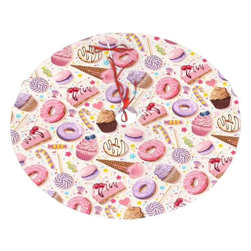 Lollipop Candy Macaroon Cupcake Christmas Tree Skirt 36" for Xmas Halloween New Year Holiday Party Home Tree Mat Decor Ornaments Decoration