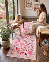 Floral Area Rug for Kitchen, Washable 2x6 Pink Runner Rugs