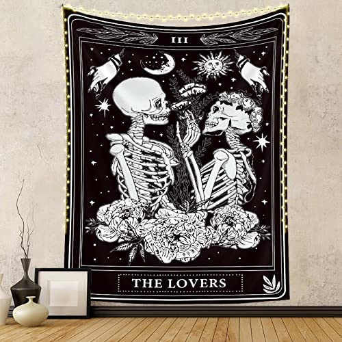 Naykow Skull Tapestries Black and White Skeleton Gothic Grunge Dark Witchy Wall Hanging Decor Tapestry for Bedroom Aesthetic Alt Room (30x40 inches vertical)