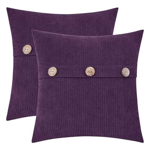 HWY 50 Purple Chenille Throw Pillow Covers 22x22 Inch Buttons Pack of 2