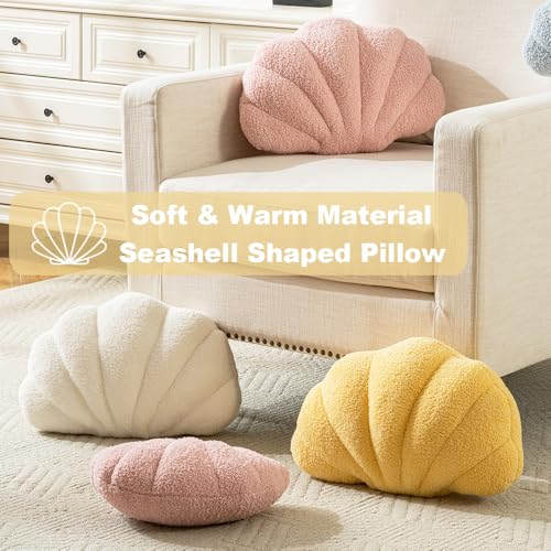 XIAIJIA Seashell Throw Pillows Shell Shaped Pillow White Sea Shell Pillows for Bed Seashell Decorative Pillow Soft Plush Pillow Sea Couch Decoration(13 X 10 inch)
