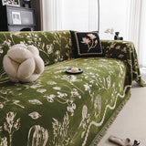 DREAMINGO Green Floral Couch Cover Farmhouse Botanical Jacquard Sofa Covers for 3 Cushion Couch Cozy Chenille Living Room Furniture Futon Sectional Sofa Slipcovers Washable, X-Large 71"x134"