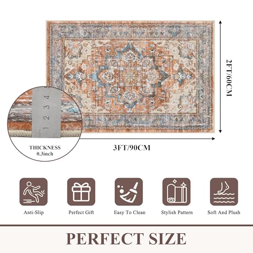Entryway Rug 2x3 Washable Vintage Soft Floor Mat Non Slip Indoor Entrance Small Rugs Low Pile Area Rug Throw Rugs