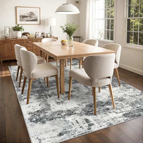 8x10 Area Rugs for Living Room: Abstract Washable Rug with Anti-Slip Backing Non-Shedding Stain-Resistant Soft Modern Large Carpet for Bedroom Dining Room Farmhouse Nursery Home Office Black