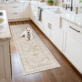 2x5 Washable Hallway Runner Rug - Non-Slip Vintage Throw Rugs Beige Gray