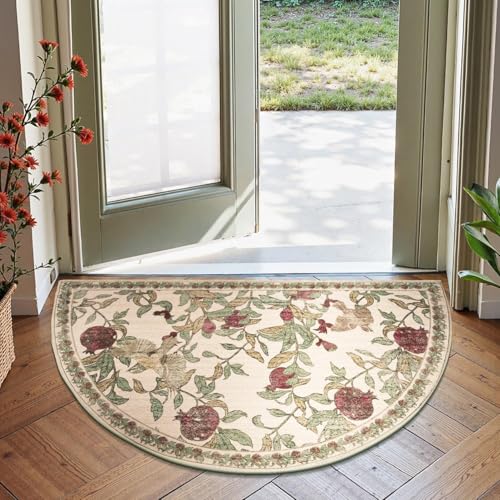 jinchan 2x3 Half Circle Floral Vintage Washable Entryway Rug, Red/Green