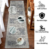 Washable 2x7 Runner Rug for Hallway: Soft Vintage Kitchen Rugs Non-Slip Rug Runner with Rubber Backing for Bathroom Entryway Low Pile Non Shedding Farmhouse Runner Rug (Grey/Blue, 2X7)