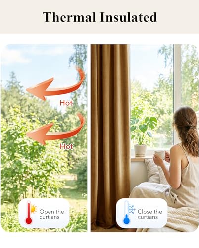 StangH Gold Brown Velvet Curtains 96 inches Long for Living Room, Luxury Back Tab Heavy Blackout Thermal Insulated Privacy Window Drapes for Bedroom/Sliding Door/Hall, W52 x L96, 2 Panels