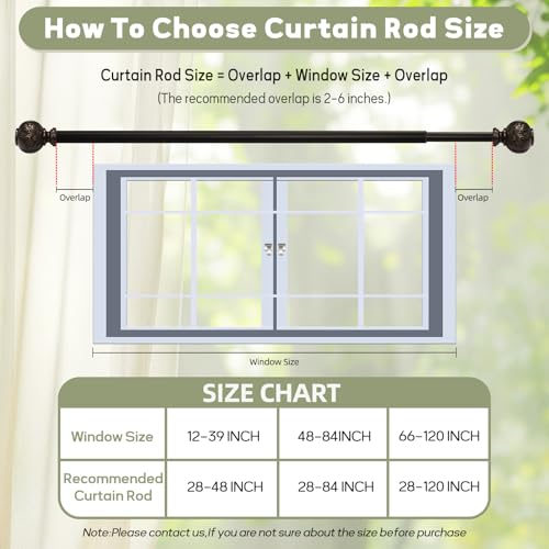Heavy Duty Adjustable Double Curtain Rod for Windows 28 to 48 Inches – 1 Inch Diameter Decorative Rods with Maple leaf Finials & Sturdy Brackets for Living Room, Bedroom – Easy to Install, Bronze