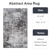 Modern Abstract 3x5 Rug, Non Slip Entryway Rug, Soft Machine Washable Rugs for Indoor Entry, Low Pile Stain Resistant Distressed Rug for Living Room, Bedroom, Dark Grey Blue