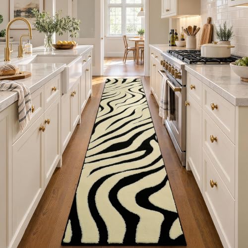 Zebra Hallway Runner Rug 2×10: Modern Washable Non Slip Kitchen Rug