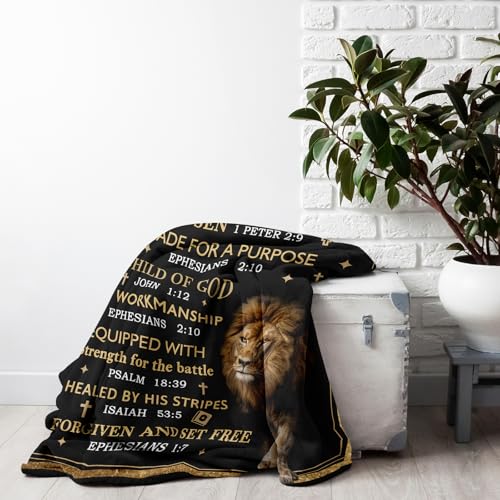 Christian Gifts for Men, Christian Blanket 60"X50", Catholic Gifts, Religious Gifts for Men, Man of God Gift, Baptism Gift, Bible Inspirational Spiritual Gifts for Son Dad Husband