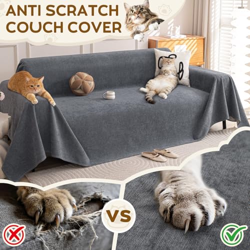 OstepDecor Waterproof Couch Cover for Pets, Couch Protector from Cat Claws, Anti Slip Washable Sofa Cover for Dogs, Furniture Protector for Sofas, Loveseats & Sectionals, 71"x118", Dark Grey