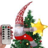 Christmas Tree Topper Gnomes Decorations,22 Inch Handmade with Lighted Star | Gnome Tree Topper Remote Control Lighted Star Lighted Multi-use Xmas Ornament for Home Wine Bottle, Curtain, handrail